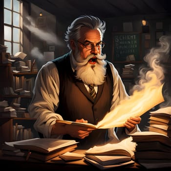 Crazy old bearded professor portrait