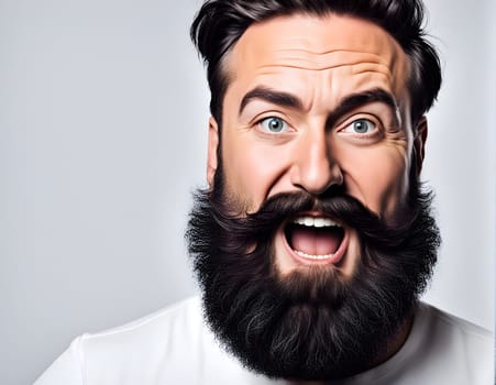 Crazy funny bearded man closeup