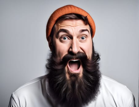 Crazy funny bearded man closeup