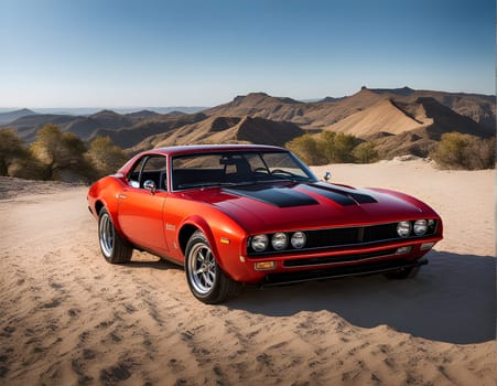 Muscle car drives in desert