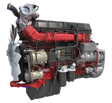 Truck Engine 3D rendering model on white background