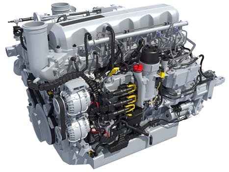 Truck Engine 3D rendering model on white background
