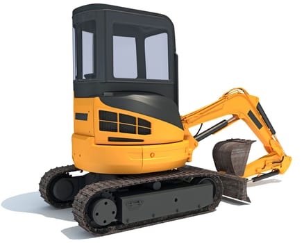 Mini Tracked Excavator 3D rendering model on white background