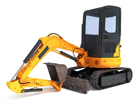 Mini Tracked Excavator 3D rendering model on white background