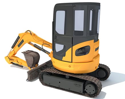 Mini Tracked Excavator 3D rendering model on white background