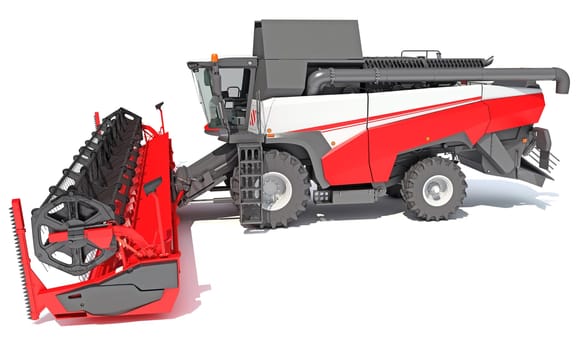 Combine Harvester farm equipment 3D rendering model on white background