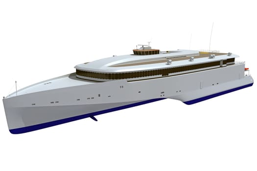 Luxury Yacht 3D rendering model on white background