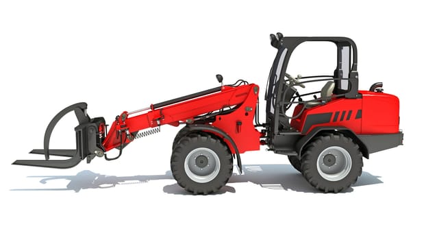 Telehandler heavy construction machinery 3D rendering model on white background