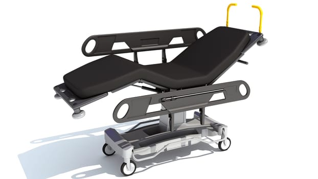 Stretcher Trolley medical equipment 3D rendering model on white background