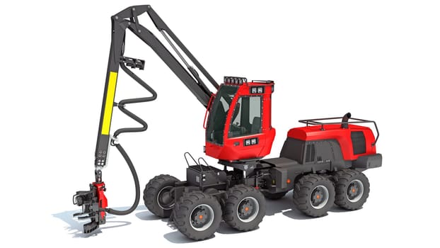Forestry Wheeled Harvester forest machinery 3D rendering model on white background
