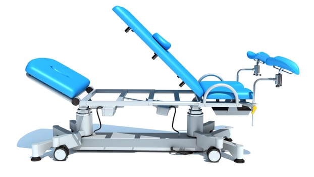 Gynecological Examination Table medical equipment 3D rendering model on white background