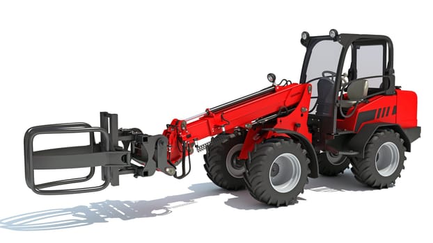 Telehandler heavy construction machinery 3D rendering model on white background