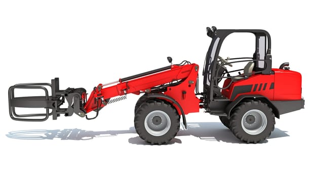Telehandler heavy construction machinery 3D rendering model on white background