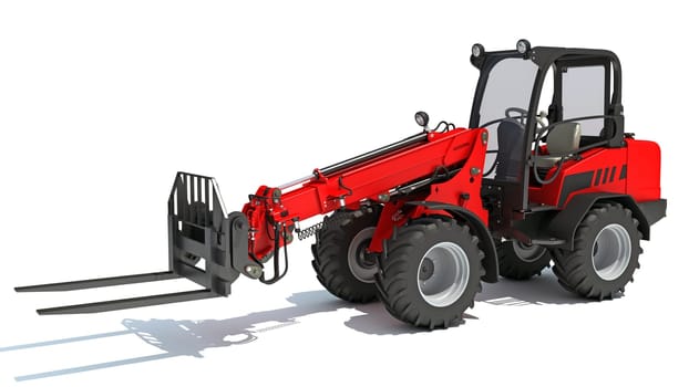 Telehandler heavy construction machinery 3D rendering model on white background
