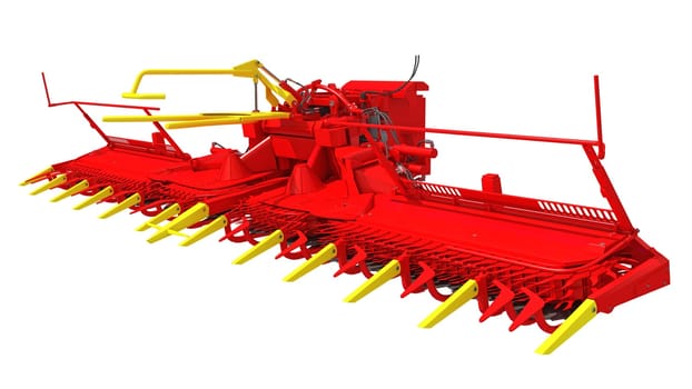 Combine Harvester Threshing Header 3D rendering model on white background