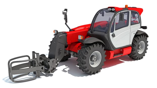 Telehandler heavy construction machinery 3D rendering model on white background