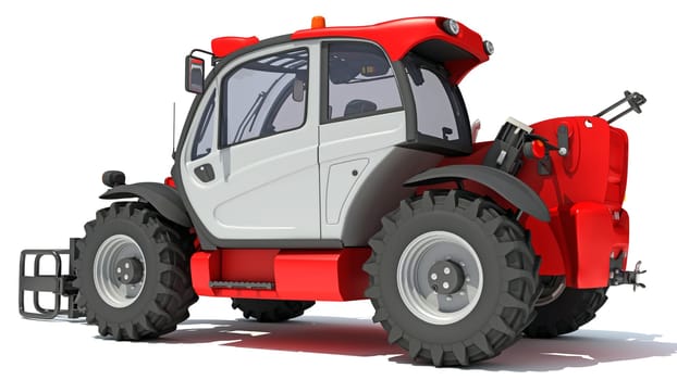 Telehandler heavy construction machinery 3D rendering model on white background