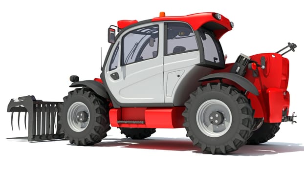 Telehandler heavy construction machinery 3D rendering model on white background