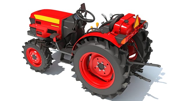 Farm Tractor 3D rendering model on white background