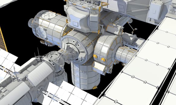 International Space Station ISS 3D rendering model on black background
