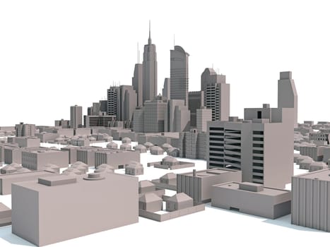 City Buildings 3D rendering model on white background