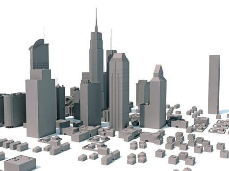 City Buildings 3D rendering model on white background