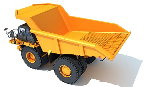 Dump Truck 3D rendering model heavy construction machinery on white background