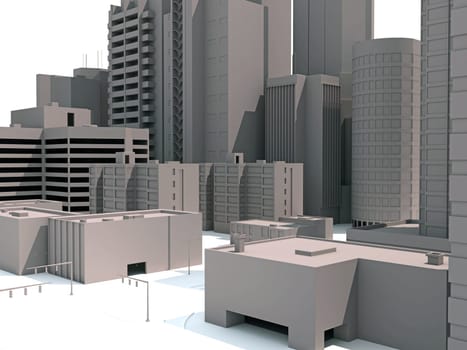 City Buildings 3D rendering model on white background