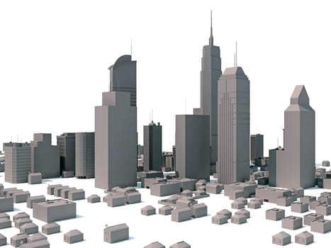 City Buildings 3D rendering model on white background
