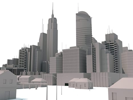 City Buildings 3D rendering model on white background