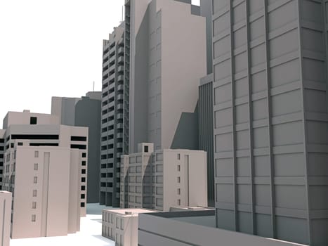 City Buildings 3D rendering model on white background