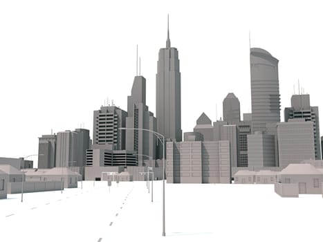 City Buildings 3D rendering model on white background