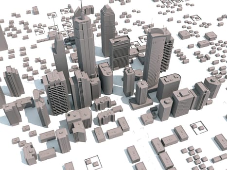 City Buildings 3D rendering model on white background