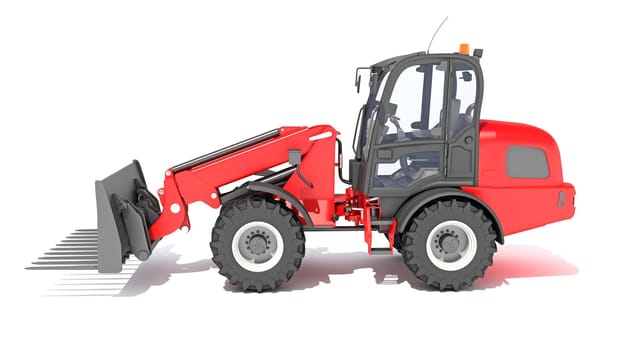Telehandler heavy construction machinery 3D rendering model on white background