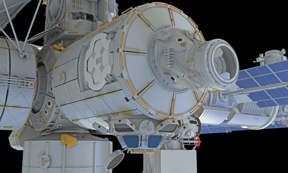 International Space Station ISS 3D rendering model on black background