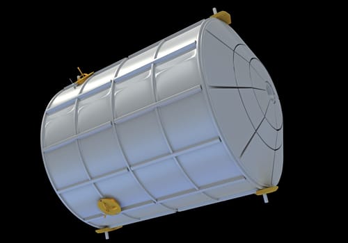 Service Module of ISS International Space Station 3D rendering model on black background