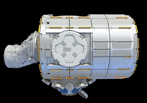 Service Module of ISS International Space Station 3D rendering model on black background