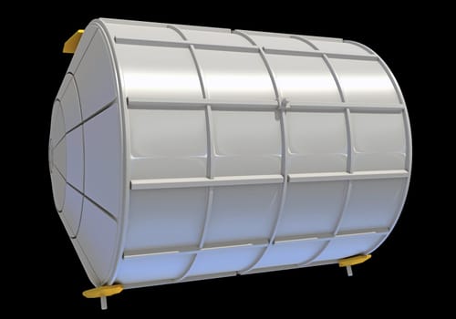Service Module of ISS International Space Station 3D rendering model on black background