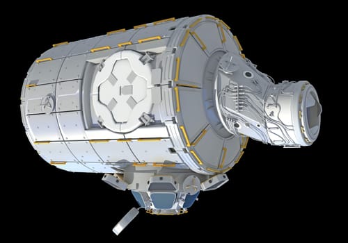 Service Module of ISS International Space Station 3D rendering model on black background