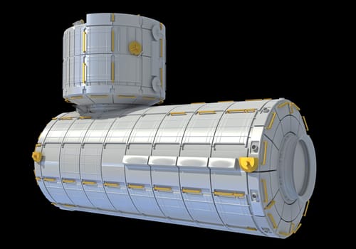 Service Module of ISS International Space Station 3D rendering model on black background