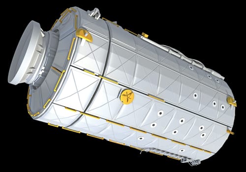 Service Module of ISS International Space Station 3D rendering model on black background