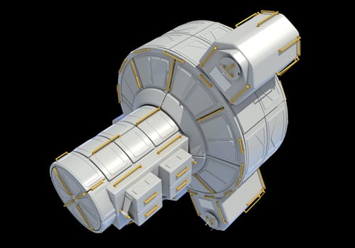 Service Module of ISS International Space Station 3D rendering model on black background