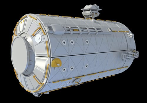 Service Module of ISS International Space Station 3D rendering model on black background