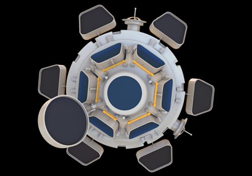 Service Module of ISS International Space Station 3D rendering model on black background