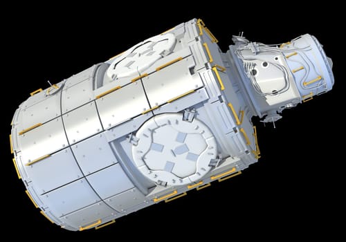 Service Module of ISS International Space Station 3D rendering model on black background