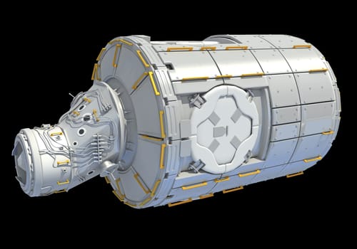 Service Module of ISS International Space Station 3D rendering model on black background