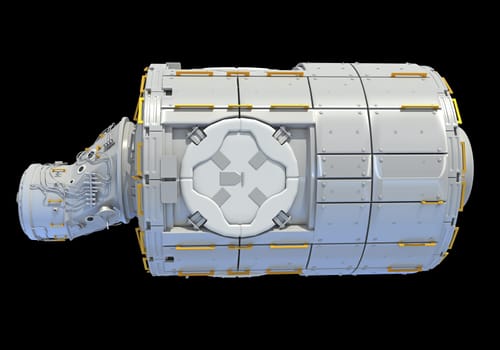Service Module of ISS International Space Station 3D rendering model on black background