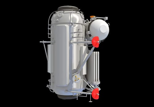 Service Module of ISS International Space Station 3D rendering model on black background