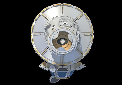 Service Module of ISS International Space Station 3D rendering model on black background