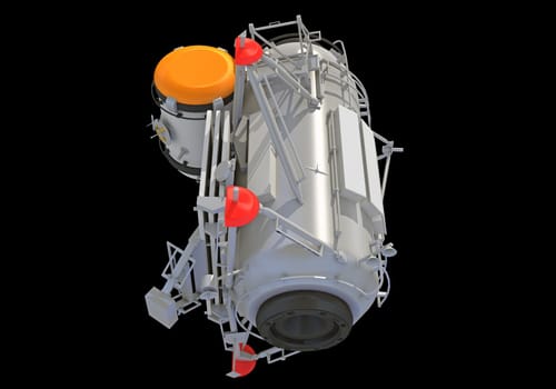 Service Module of ISS International Space Station 3D rendering model on black background